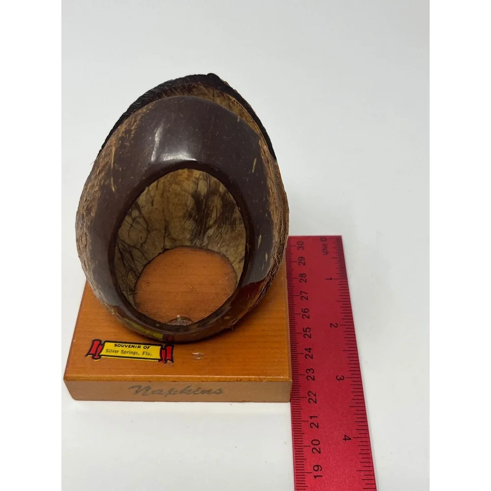 VTG Silver Springs Florida Coconut Shell Napkin Holder Tropical Tiki 3.5X3.5